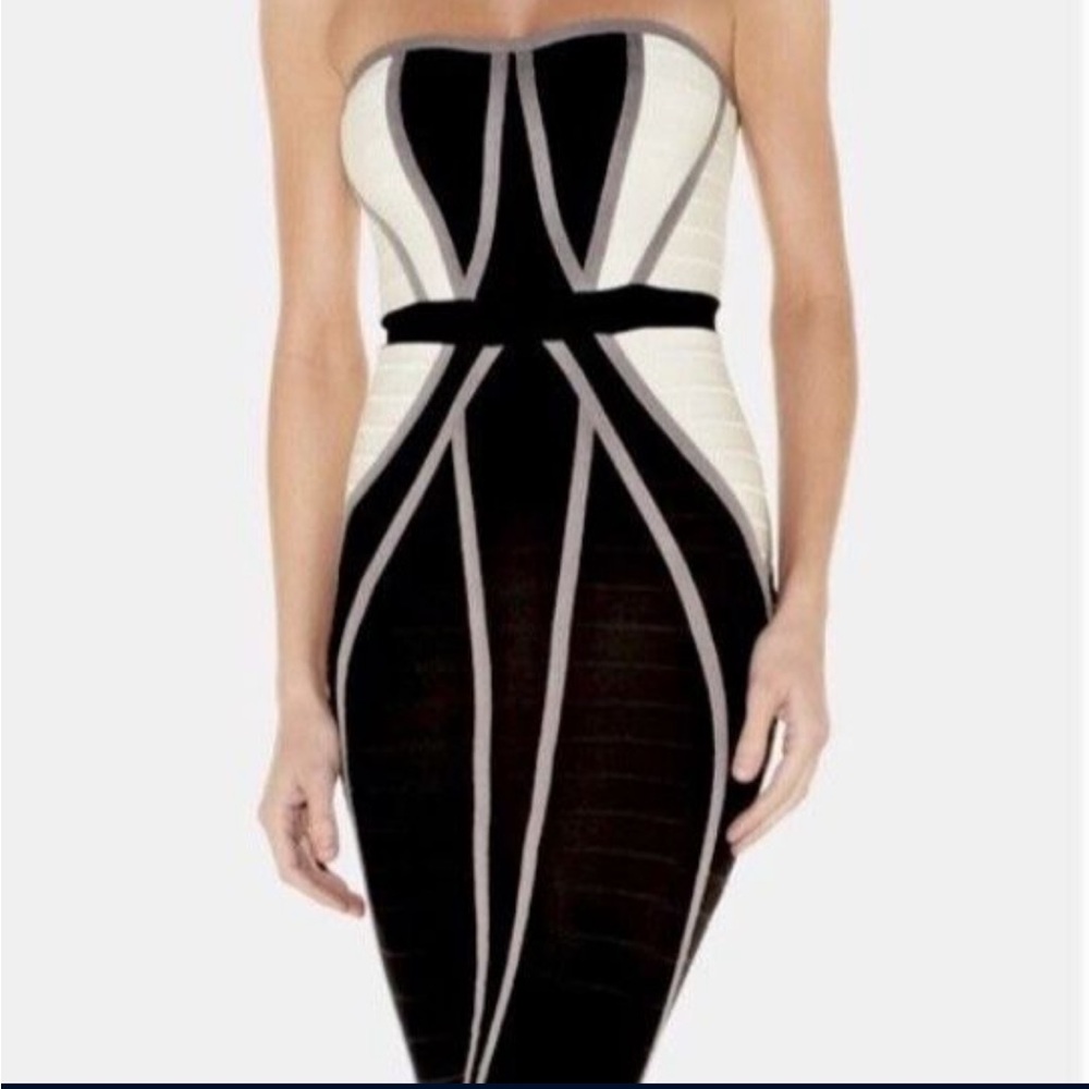 Herve Leger Black/White Knit Frederique Bandage Dress S